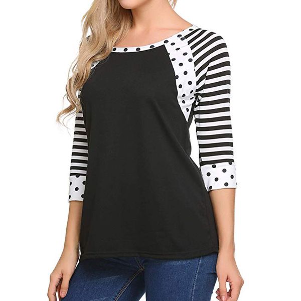 

patchwork 3/4 sleeve raglan striped shirt women casual tunic blouse o neck ladies pullover female blusas, White