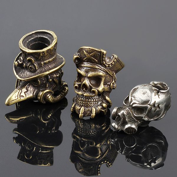 

crow edc diy knife beads pendant vintage color brass outdoor tools white brass skull paracord beads