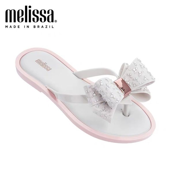 

melissa harmonic bow adulto women jelly shoes flat slippers sandal 2020 women jelly flip flop melissa female shoes slides, Black