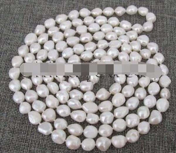

p7759-48 "natural 8-9mm white baroque freshwater pearl necklace, Silver