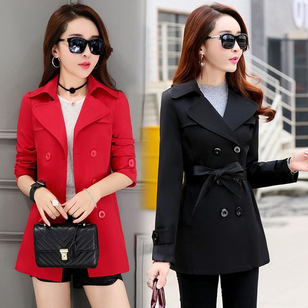

ladies coat spring and autumn large size double-breasted long trench coat female temperament slim slimming women's jacket, Tan;black