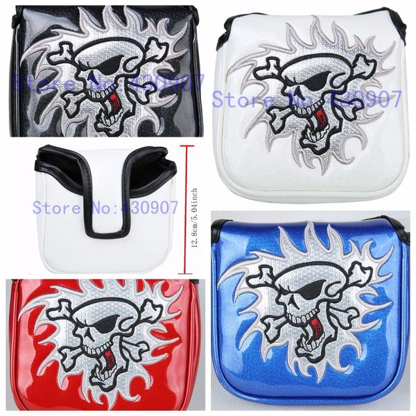 

new 1pcs golf black white skull square mallet putter covers for golf putters magnet for 2-ball