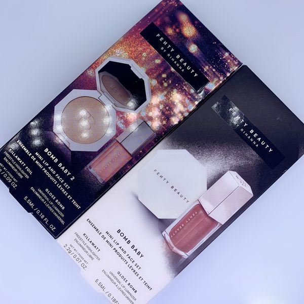 

100% new mini lip gloss bomb and face highlighter set long lasting waterproof makeup kit christmas gift