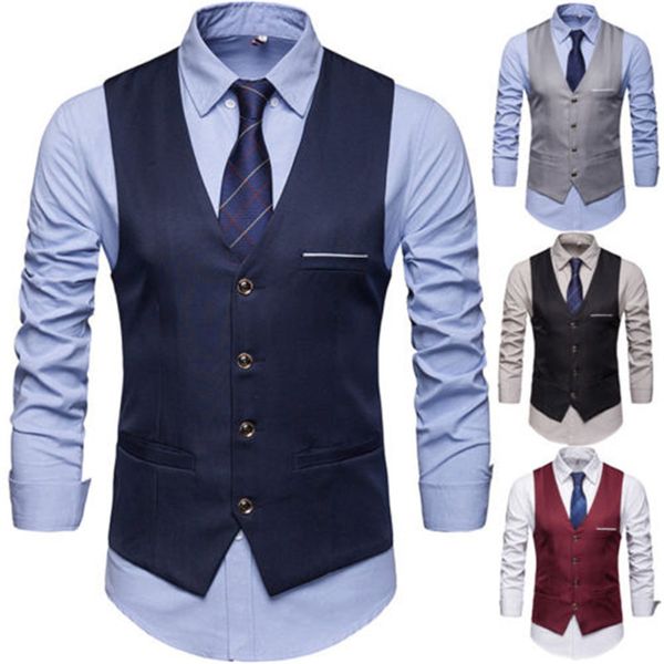 

2019 vests for men slim fit men suit vest male waistcoats casual sport baseball sleeveless formal business jackets veste homme, Red;blue