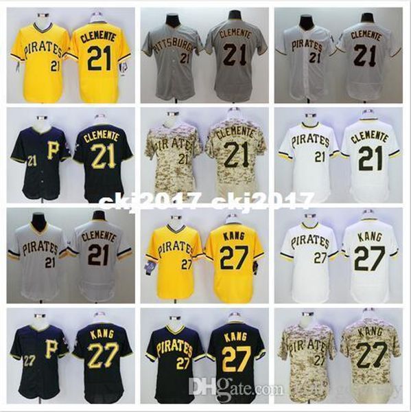 

mens 21 roberto clemente 27 jung ho kang jerseys color gray white black camo yellow size:m-xxxl, Blue;black