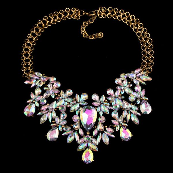 

exaggeration necklace chain clavicle water droplets chain choker statement necklaces rhinestone dress accessories, Silver