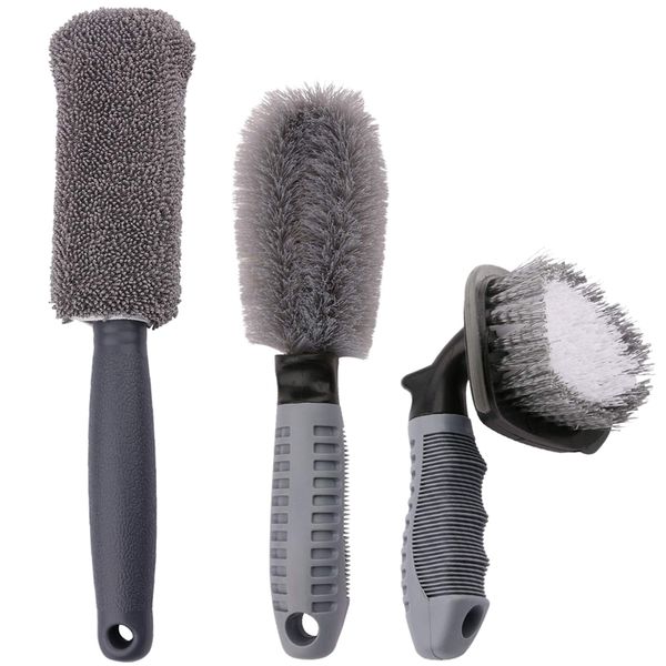 

car wheel cleaning brush,2 pcs tire rim scrub brush and 1 pcs fiber wheel rim brush for auto motorcycle bike cleaning