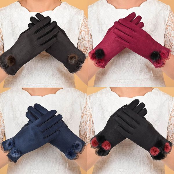 

women velvet warm glove soft wrist thick mitten full finger glove