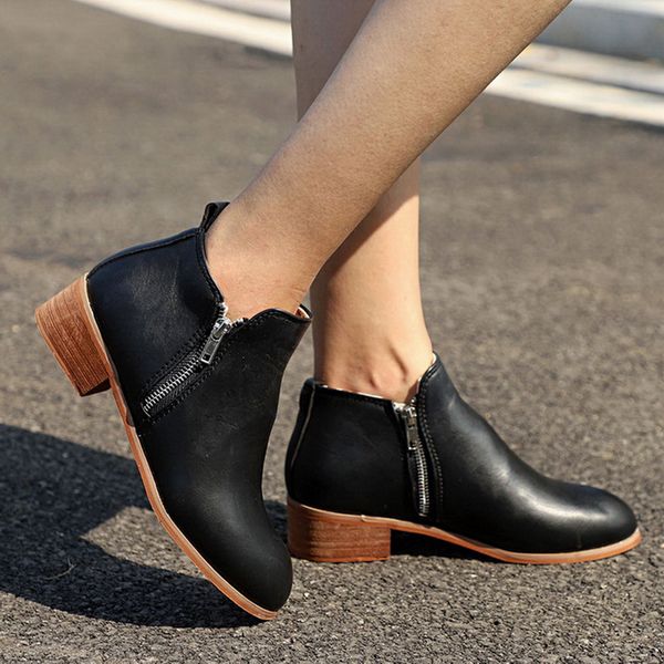 

shujin ladies chaussure women spring shoes 2020 zapatos mujer sapato girls ankle boots square chunky low heels booties, Black