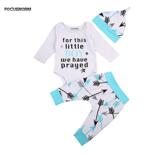 

2020 spring summer fashion 3pcs round neck newborn kid baby boys long sleeve letter romper jumpsuit long pants hat outfits clothes set, White