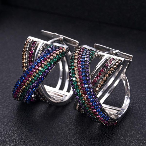 

twist braided broad earrings hoop earrings for women bridal engagement punk jewellry cubic zirconia multicolor round copper, Golden;silver