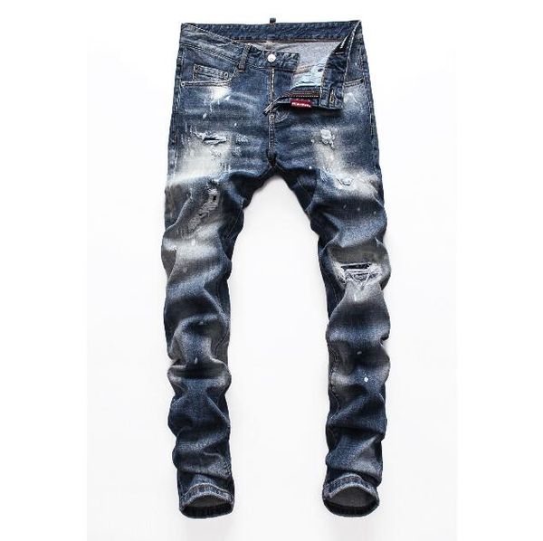 

brand new mens jeans distressed ripped biker jeans slim fit motorcycle biker denim jeans 2020 fashion designer pants#2288, Blue