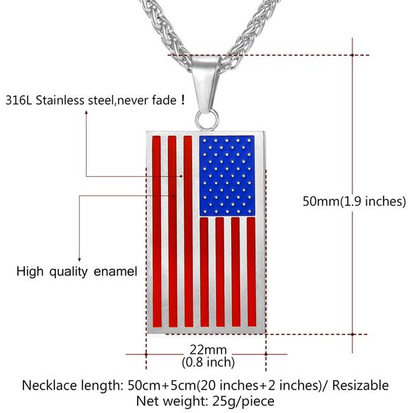 4th of July Patriotic Red White Blue American USA Flag Star Necklace Pendant a3