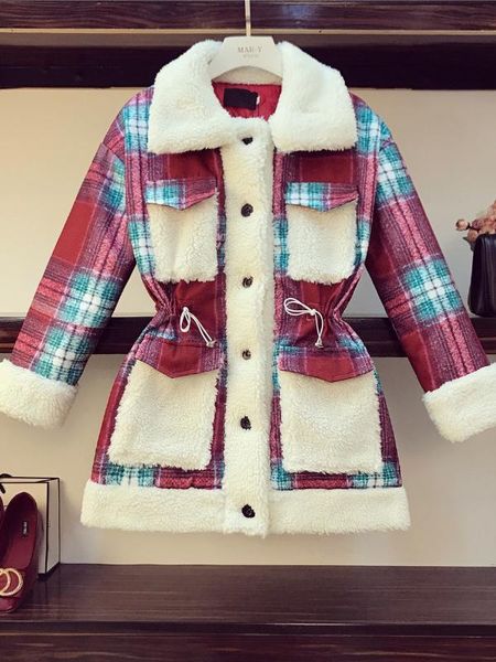 

women's 2020 new korean loose waist temperament lamb fur coat, Black