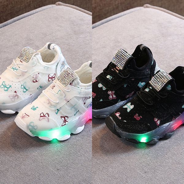 

autumn 2020 leisure lighting shining girls' and sports shoes boys' sports shoes small middle school children elastic cloth, Black