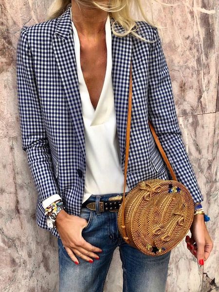 

wool blend ladies houndstooth long sleeve blazer - fall/winter 2019 women notched one button suit, White;black