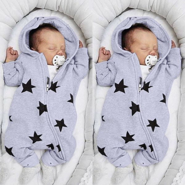 

newborn infant baby girl boy romper stars print hooded zipper romper long sleeve jumpsuit outfits spring new fashion newborn jumpsuits, Blue