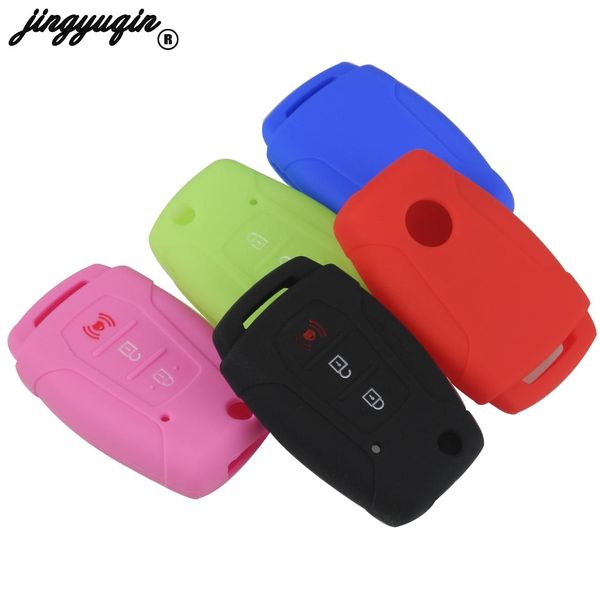 

jingyuqin 3 button silicone flip folding car key case remote protect cover holder for ssangyong 2015 2016 tivoli rexton korando
