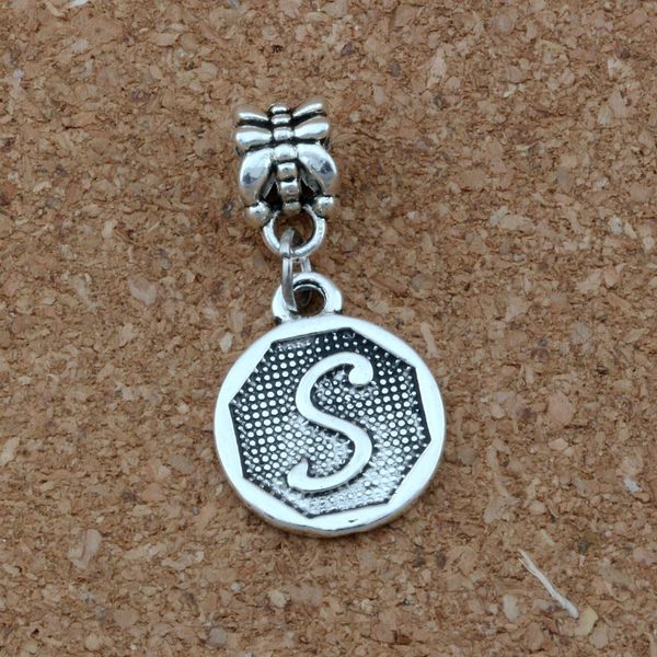 

50 шт./лот двухсторонний первоначальный алфавит диск" s " очарование большое отверстие мотаться европейские бусины fit браслет ювелирных изд, Bronze;silver