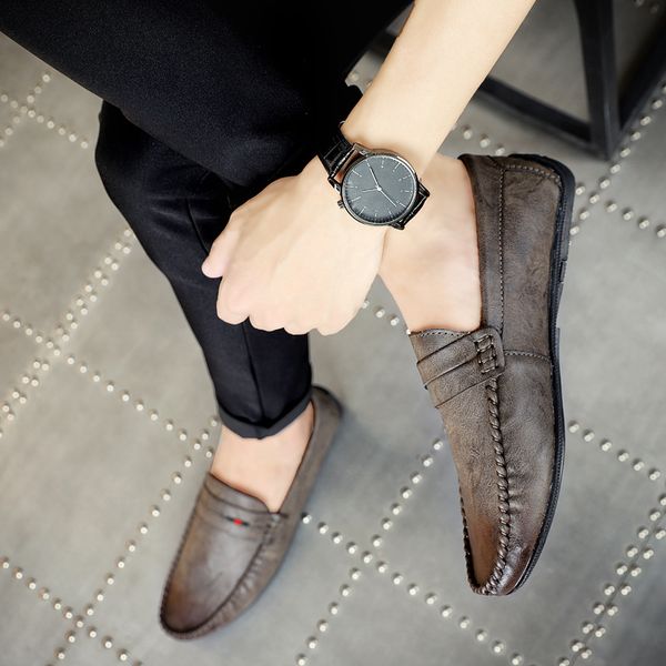 

moccosins men's 2018 new style casual leather shoes winter plus velvet men's shoes slip-on korean-style versatile cool loafers, Black