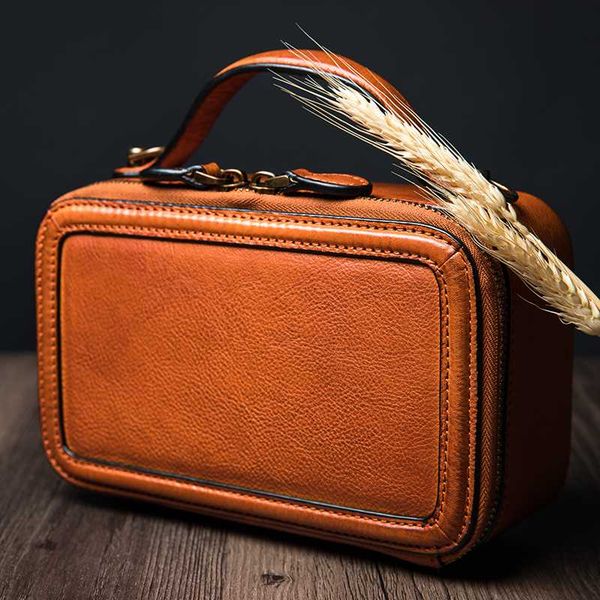 

original handmade korean leather small box square bag shaped leather shoulder messenger bag retro vegetable tanned