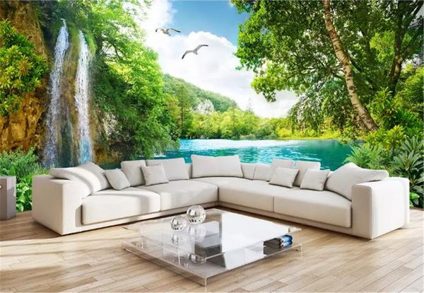 

wall paper jiangnan landscape beautiful landscape waterfall room living room bedroom background wall decoration mural wallpaper