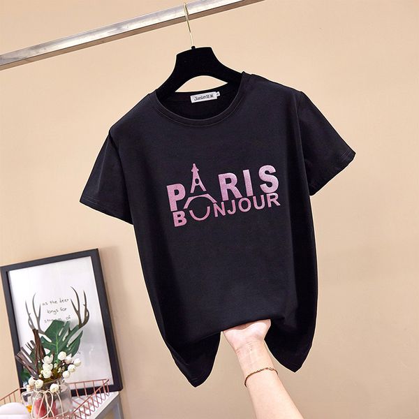 

t-рубашка женщин хлопок с коротким рукавом дряблого летом 2020 нового пальто главных услуги женщины были thin париж башня печатью, Blue;gray