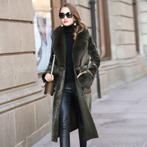 

natural real fur coat female fur collar wool jacket winter coat women clothes 2020 korean vintage double-faced zt4107, Black