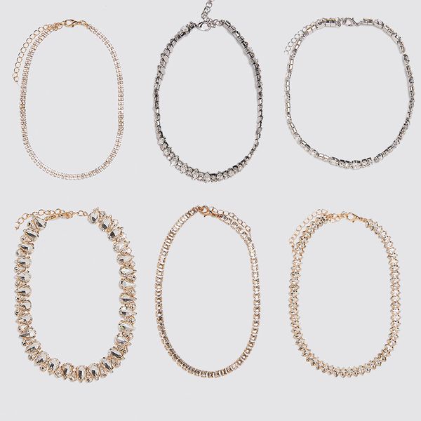 

dvacaman модного rhinestone choker ожерелье для женщин невесты свадьбы золото серебро кристалл ключица ожерелье подарка ювелирных изделий, Silver