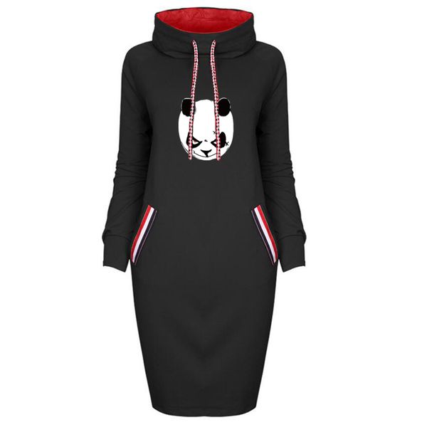 

new autumn dress thin women cartoon print plus size bodycon dresses vintage fashion woman party casual women mini panda dress, Black;gray