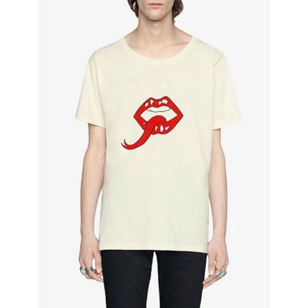 

19SS Сделано в Италии Большой рот Бежевый Guc Tee Street Fashion Повседневная рубашка с корот
