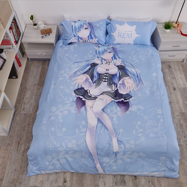 

japanese anime duvet cover pillow case re: life in a different world from zero rem chracter bed sheet bedding set