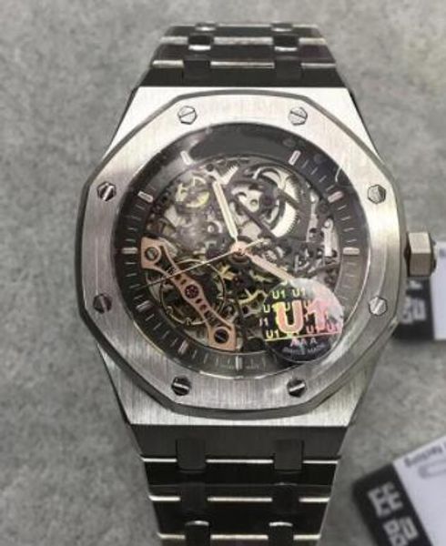 

2019 mens watch sapphire glass series 41mm skeleton dial automatic movement solid stainless strap wrist watch, Slivery;brown