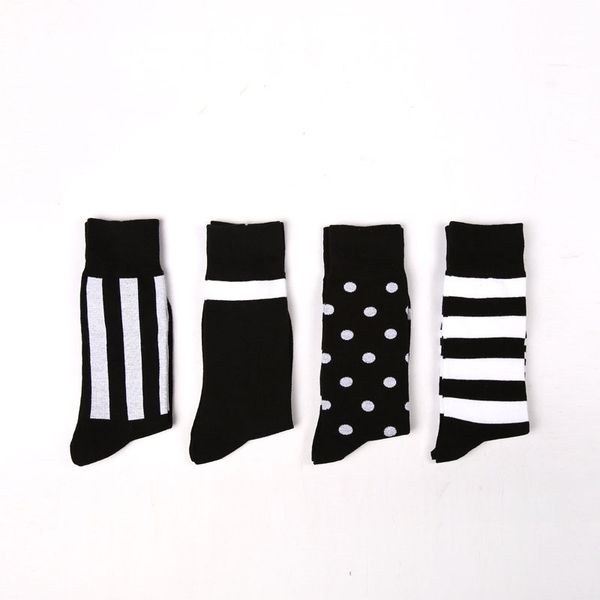 

new business simple sick middle men's socks four seasons breathable cotton soft foreign trade casual business wave point bgc073, Black
