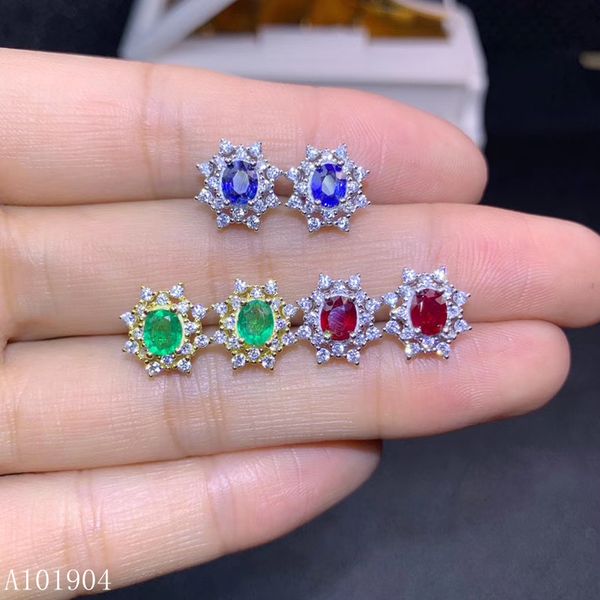 

kjjeaxcmy boutique jewelry 925 sterling silver inlaid natural emerald ruby sapphire female luxury earrings support detection, Golden;silver