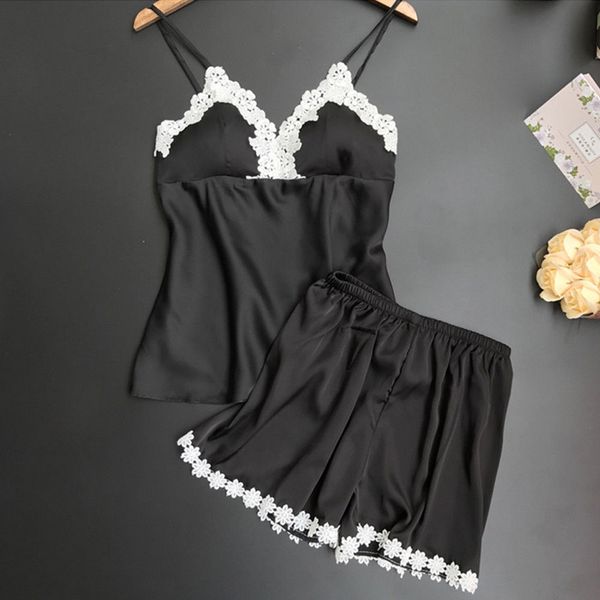 

sotetily brand sleepwear sets for women fashion lace satin pijama summer nightwear lingerie pyjamas women homewear ne, Black;red