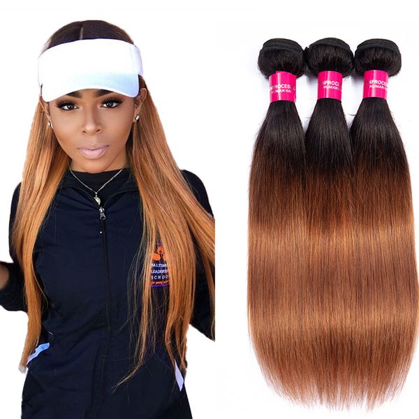 

charmingqueen бразильский ломбер пучки волос 1b / 30 прямые virgin человеческих волос пучки два тона бразильский прямые человеческие волосы, Black