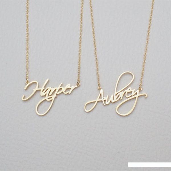 

custom name necklace women personalized gift customized pendant cursive handwriting stainless steel chain fashion jewelry 2019, Silver