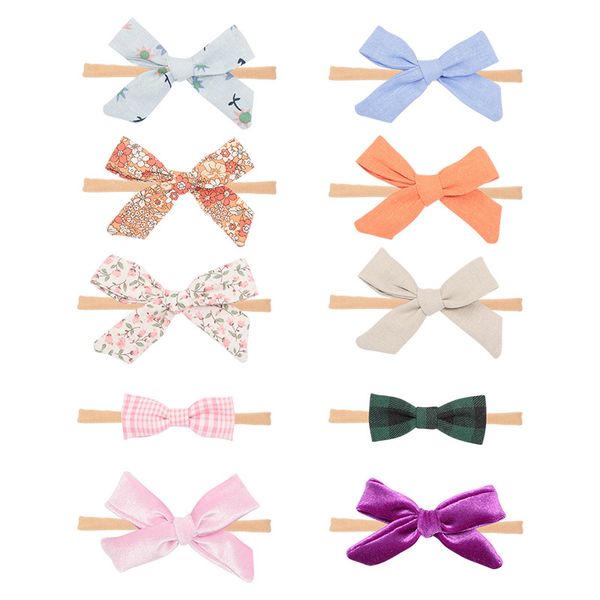 

10pcs fashion cute floral bow nylon headbands velvet bowkont super soft hairbands princess headwear girls hair accessories, Slivery;white
