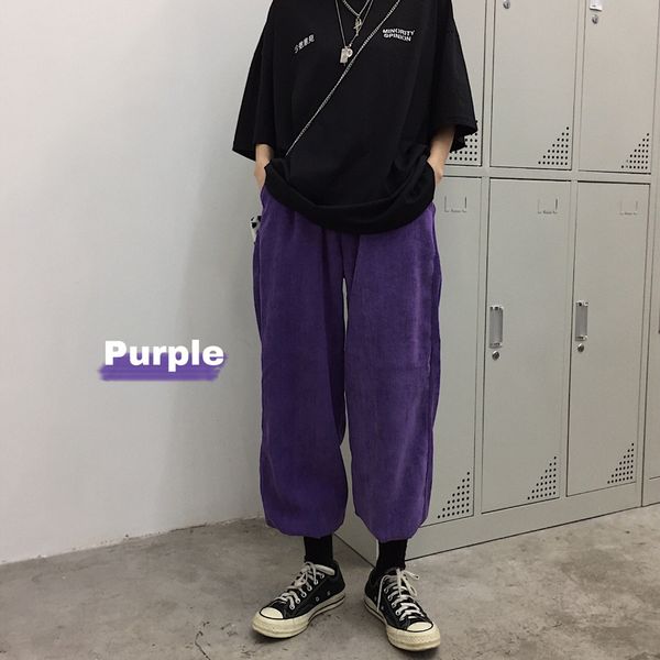 

2020 new vintage purple solid corduroy loose straight wide leg pant jogger hiphop harem sweatpant streetwear casual pant plus, Black;white