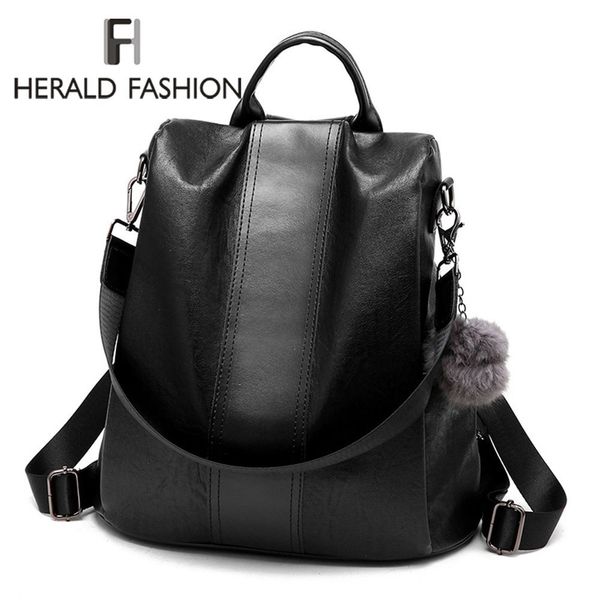 

herald fashion casual leather women anti-theft backpack quality vintage backpacks female larger capacity travel shoulder bag sac