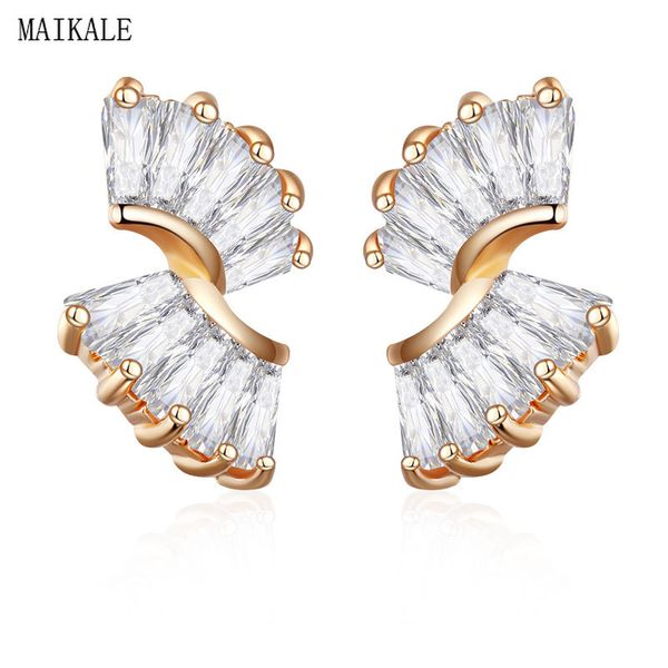 

maikale new fashion unique wing shape small stud earrings for women gold geometric cubic zirconia earrings charm jewelry gifts, Golden;silver