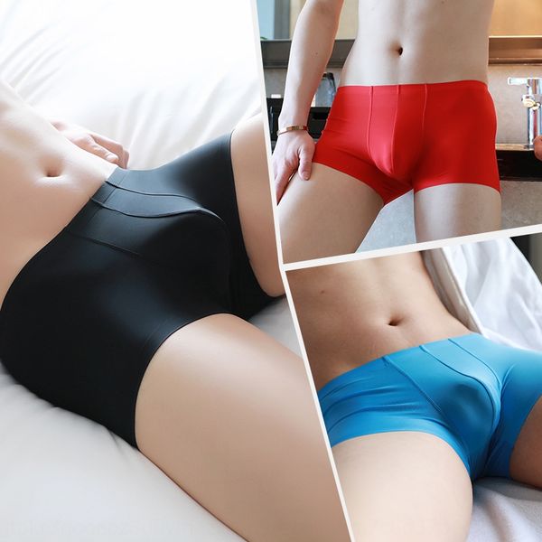

traceless one-piece ice silk adhesive business cool men's boxer underwear middle waist boxer pants breathable underwear trousers head, Black;white