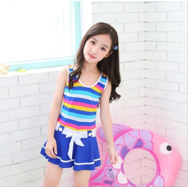 

brand-new summer 2019 kids girl striped pattern swimwear one-piece swimsuit swimming skirt costumes swim dress bathing suit