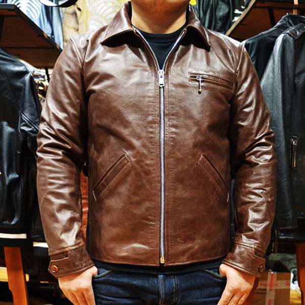 

2018 new arrivals vintage genuine leather jacket men real natural cowskin casual jacket for men brown black leather coat male