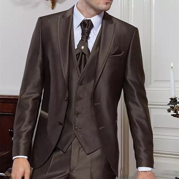 Noivo De Chocolate Smoking Notch Lapela Dois Botões Groomsman Vestido De Casamento Excelente Homens Formal de Negócios Partido Prom Terno (Jacket + Pants + Tie + Vest) 8