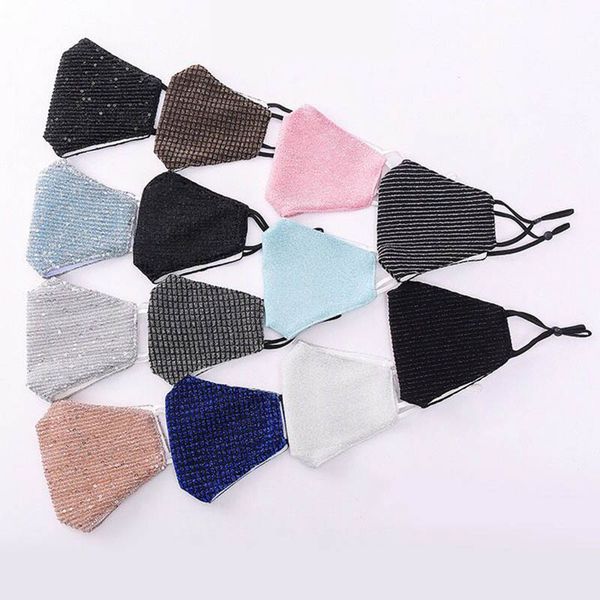 

fashion shining masks face reusable bling bling earloop spring summer personality black cotton cloth dust prevention half face cover