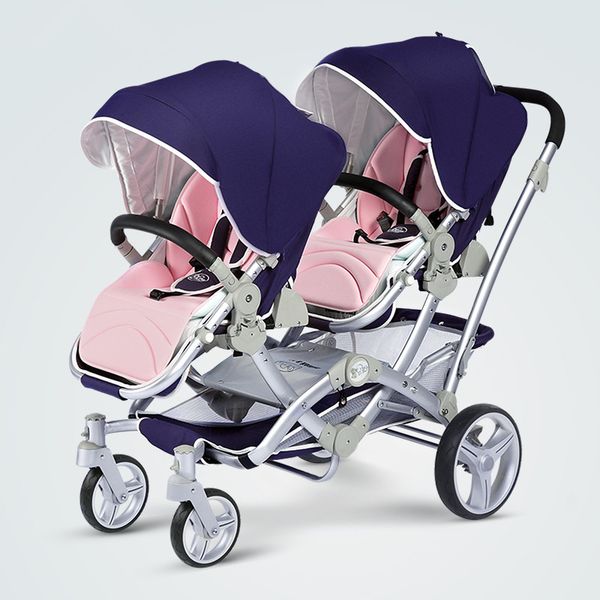 

royal purple twin baby stroller luxury double stroller twins carriage portable high landscape reversible mom