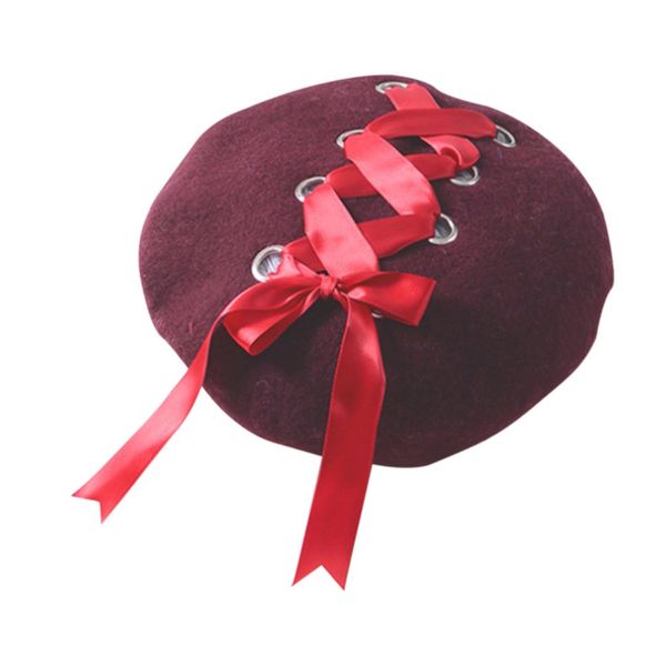 

women sweet beret hat female soft macaron color ribbon strap woolen beret british style cross strap bowknot girls warm caps, Blue;gray