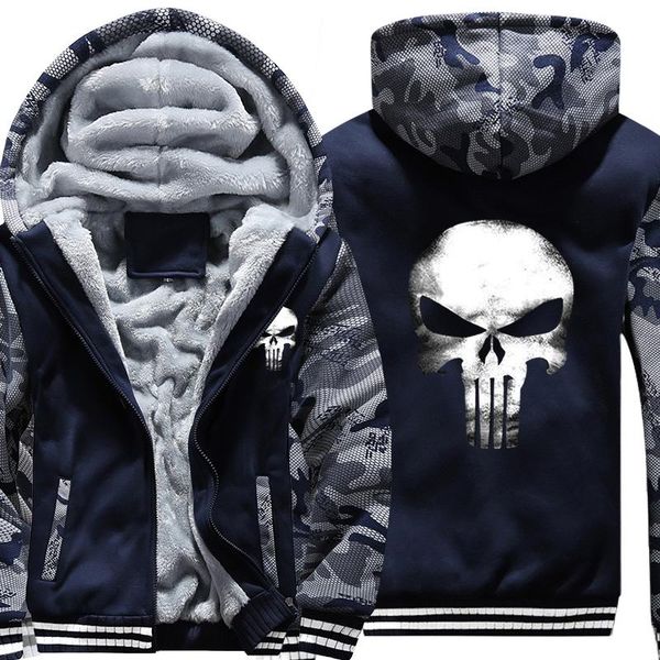 

fashion brand super warm men's hoodies sweatshirts thicken fleece camo men jackets zipper hooded skulls coats clothes, Black